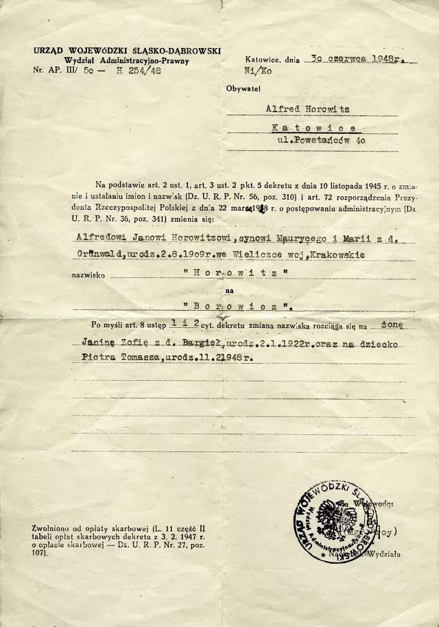 Alfred Borowicz's act of changing his name