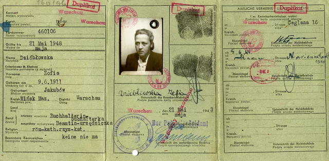 The Kennkarte of Apolonia Starzec with the false name Zofia Dzioblowska