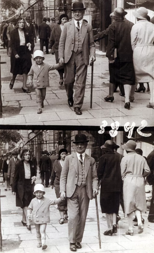 Jerzy Pikielny out for a walk with his grandfather, Maurycy Drutowski