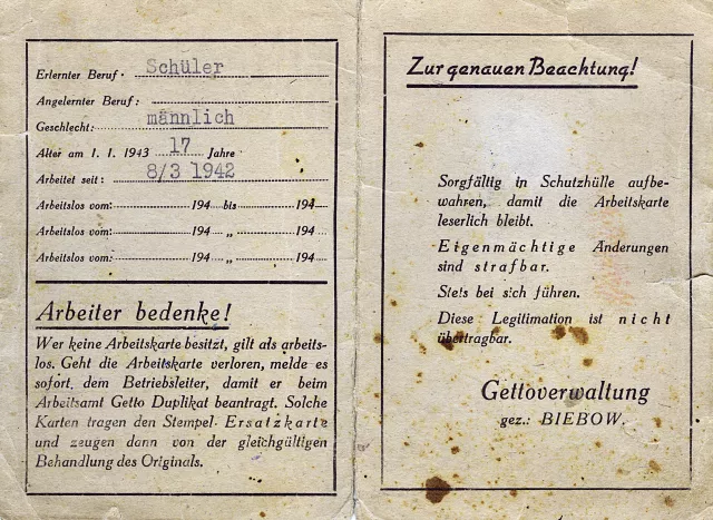 Jerzy Pikielny's Lodz ghetto identity card