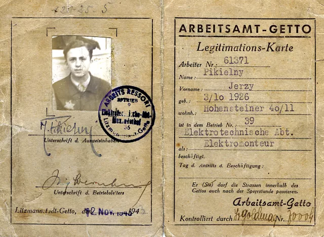 Jerzy Pikielny's Lodz ghetto identity card