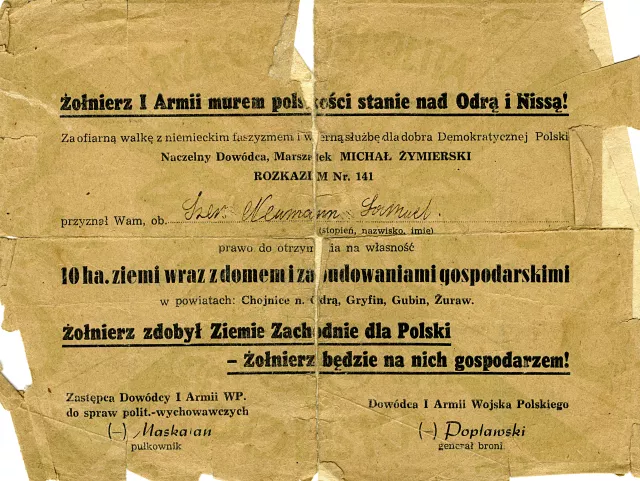 Mieczyslaw Najman's certificate of bestowal of a rural farm