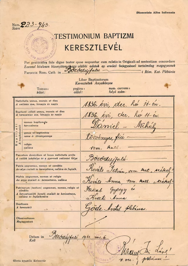 Kovács Lina keresztlevele Kovács Lina keresztlevele