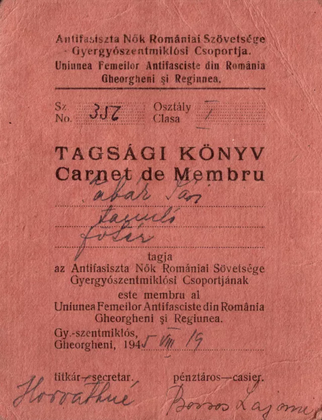 Székely Sára tagsági kõnyve