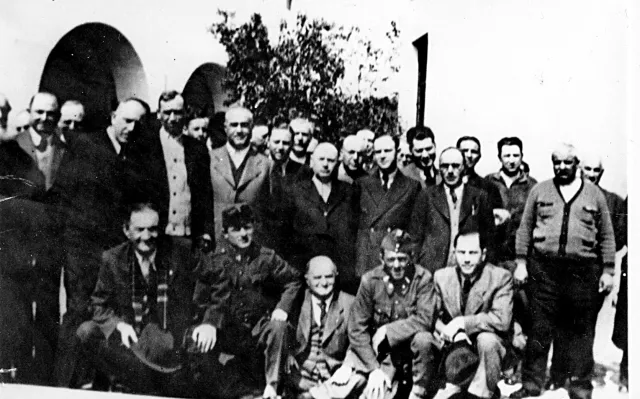 Magdalena Berger's father David Grossberger with other captured Jews and Serbs