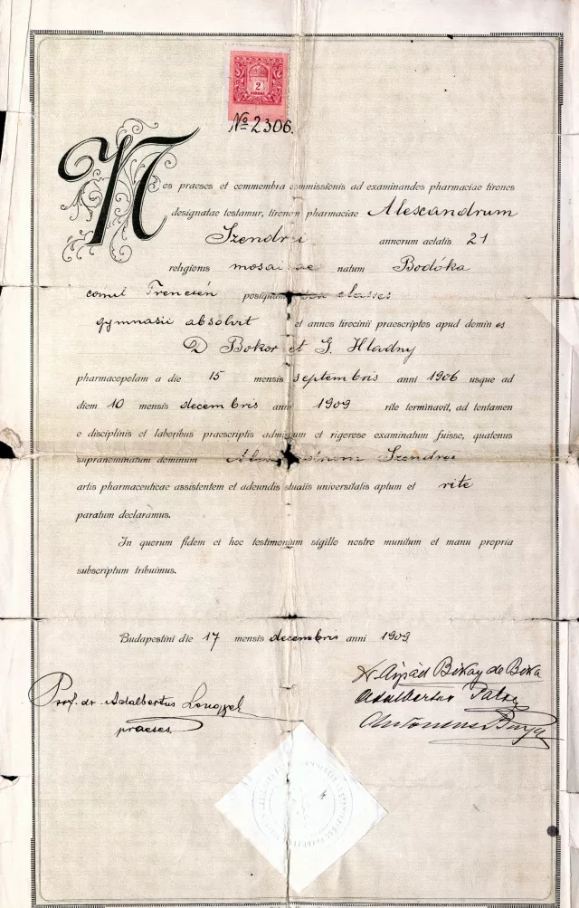 University Diploma of Pavel Sendrei's father, Aleksandar Sendrei